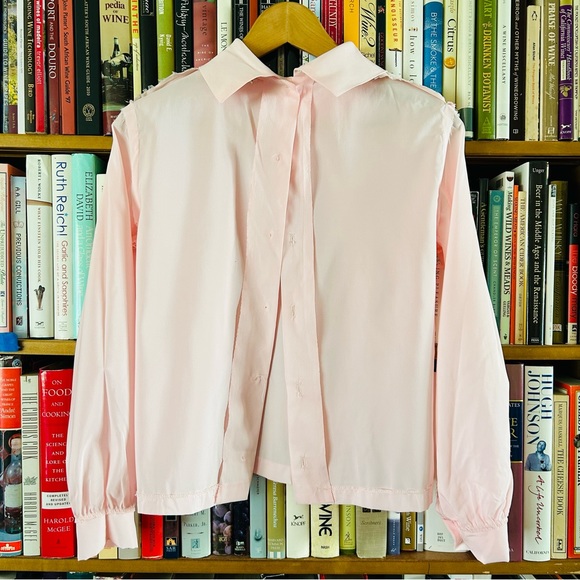 Vintage 1960s Pale Pink Asymmetrical Peter Pan Collar Long Sleeve Blouse S - Picture 9 of 10